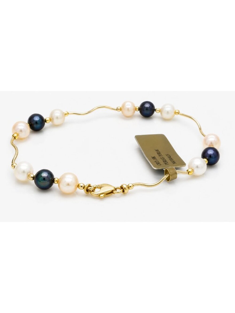 Genuine 6 mm White & Tahitian Pearls Bracelet 14k Solid Yellow Gold